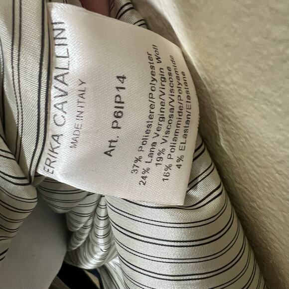 Erika Cavallini Sheath Shirt Dress 8 Pinstriped Button Front Midi Navy Wool New - Picture 12 of 12